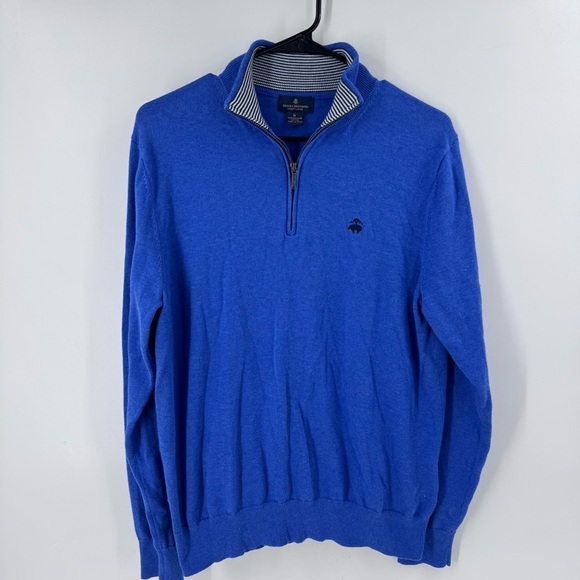 Brooks Brothers Blue Zip Up Sweater with Stand-Up Collar - Picture 3 of 8